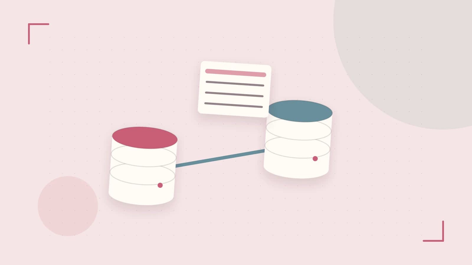Editorial illustration of structured records, database cylinders and relationships between tables