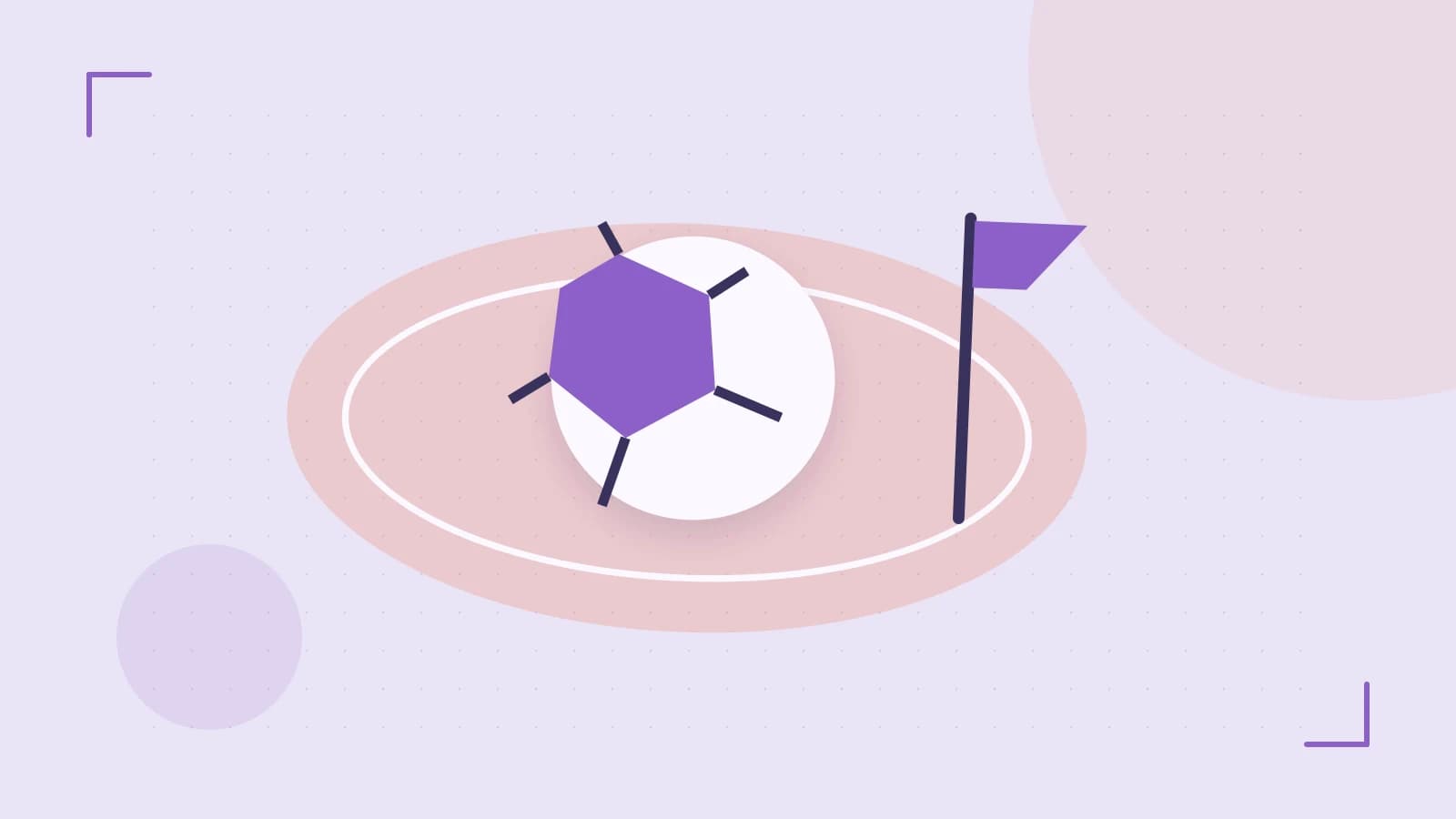 Editorial illustration of a stylized sports ball, stadium geometry and dynamic arcs