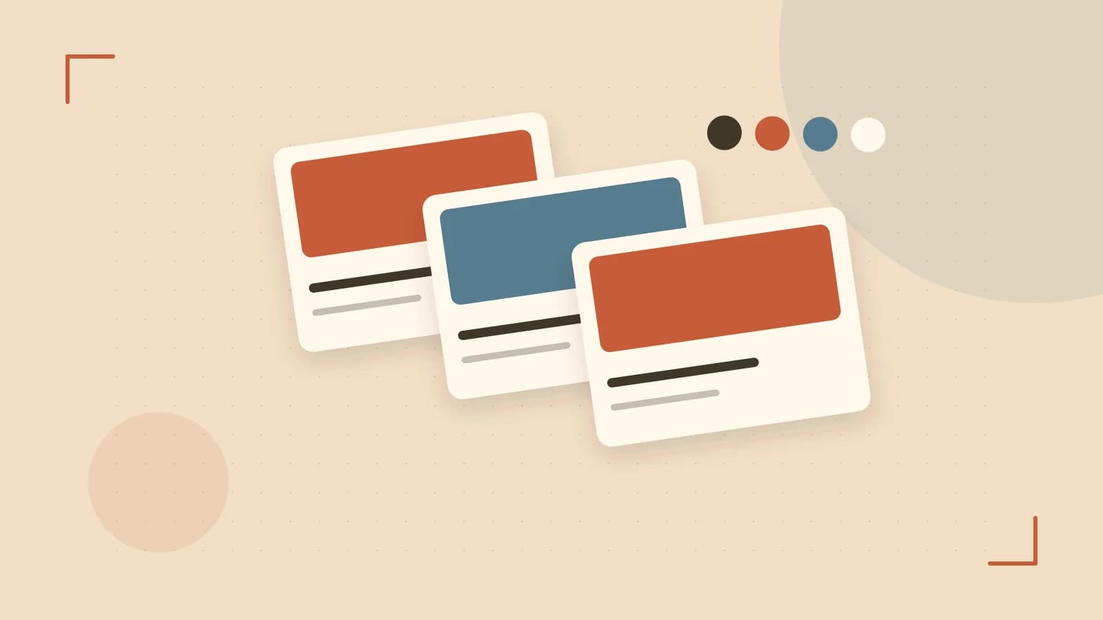 Editorial illustration of responsive browser layouts, overlapping design components and a color system
