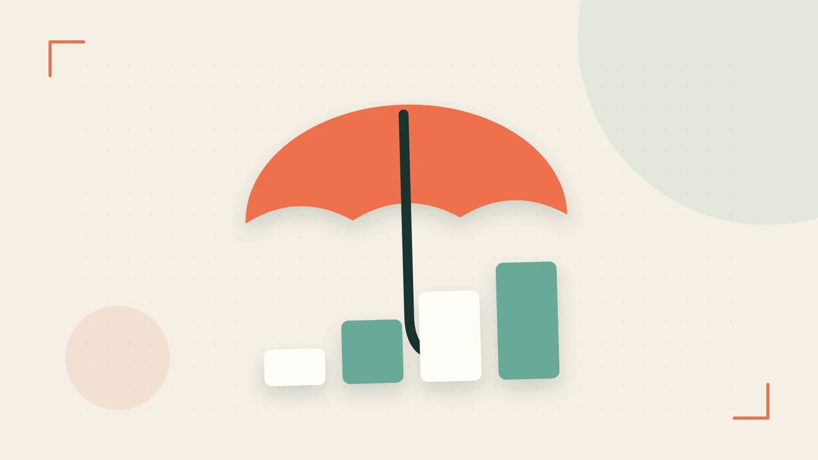Editorial illustration of abstract coins, a payment card and a geometric financial chart without data labels