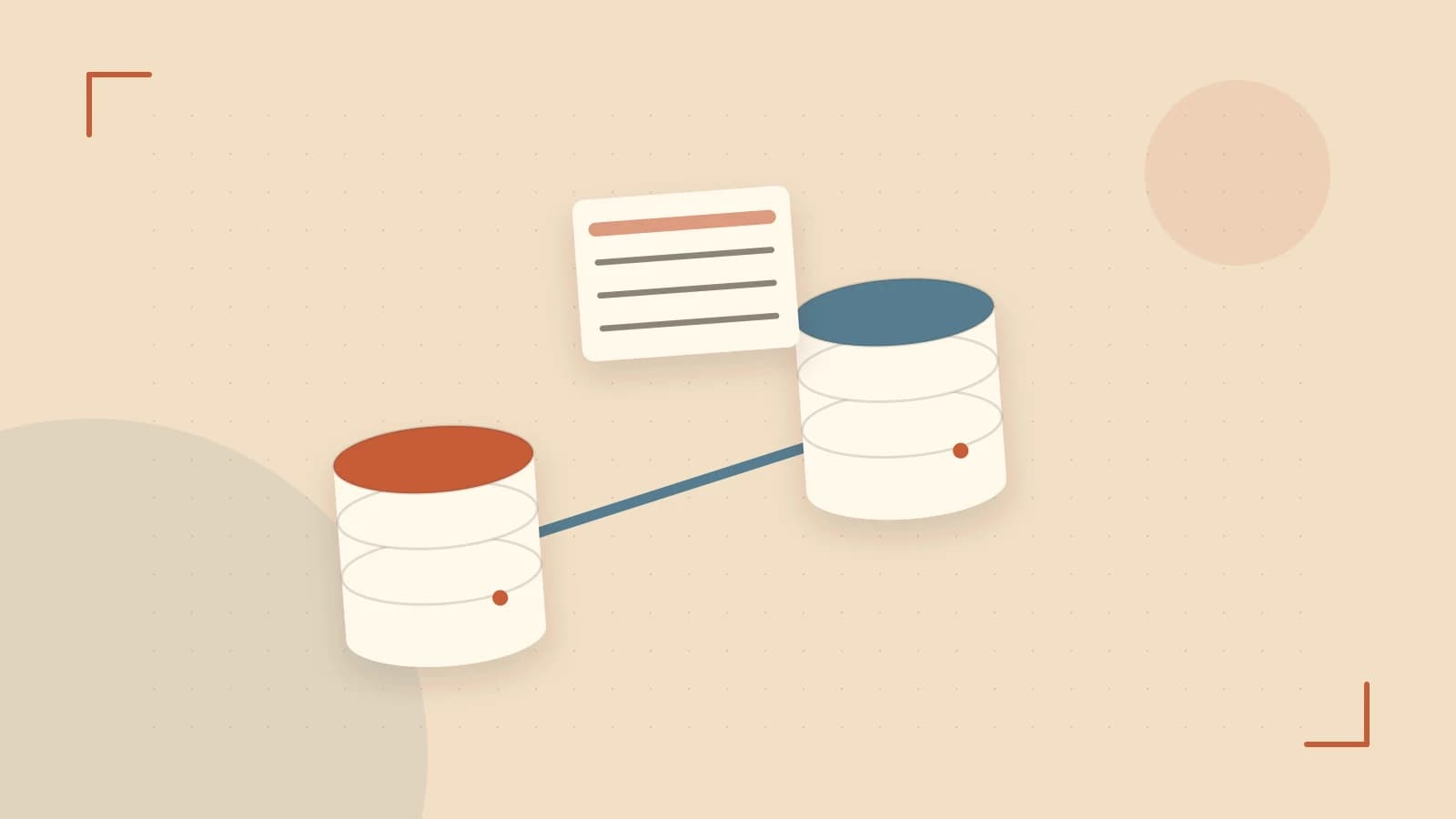 Editorial illustration of structured records, database cylinders and relationships between tables