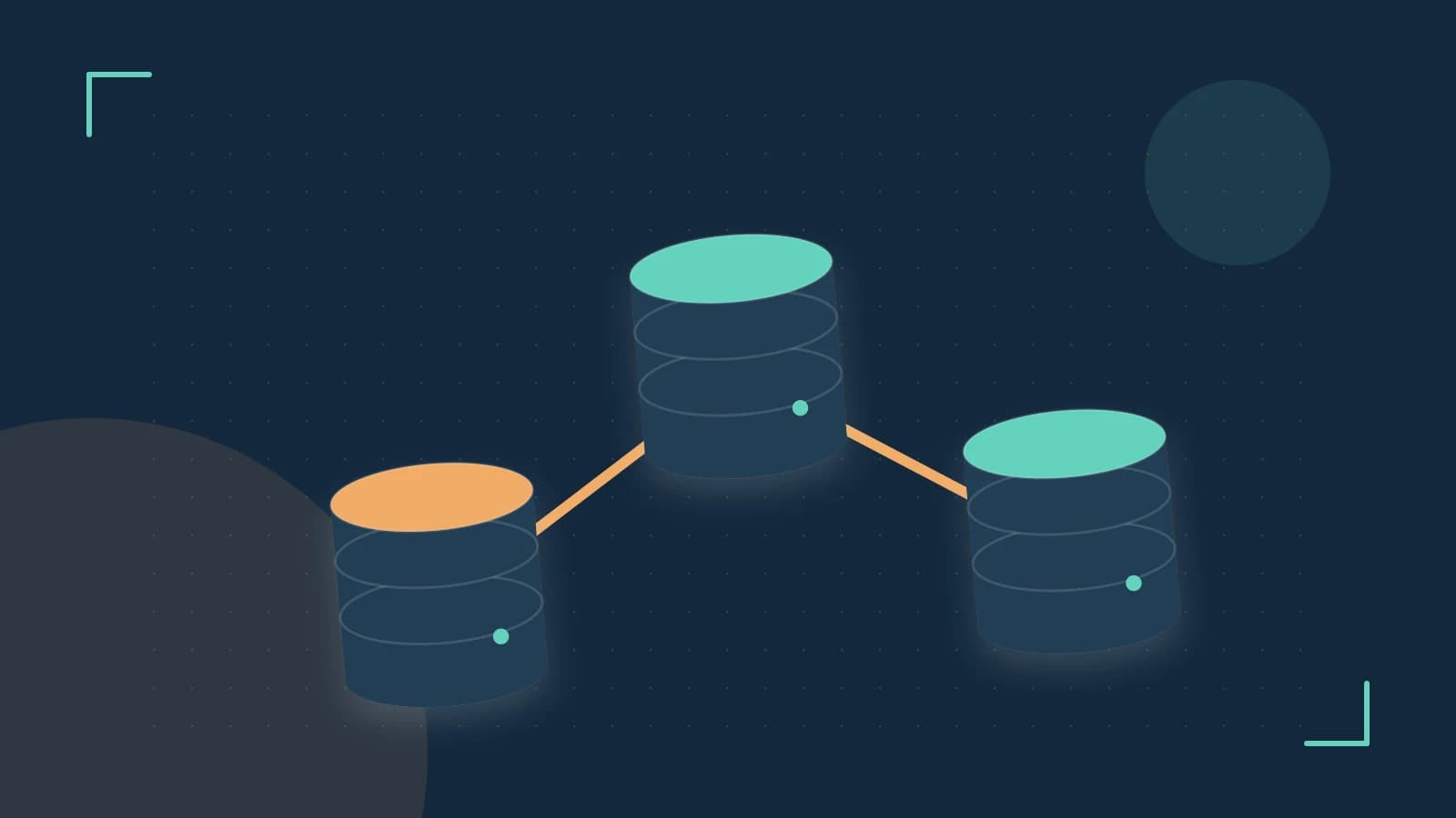 Editorial illustration of structured records, database cylinders and relationships between tables