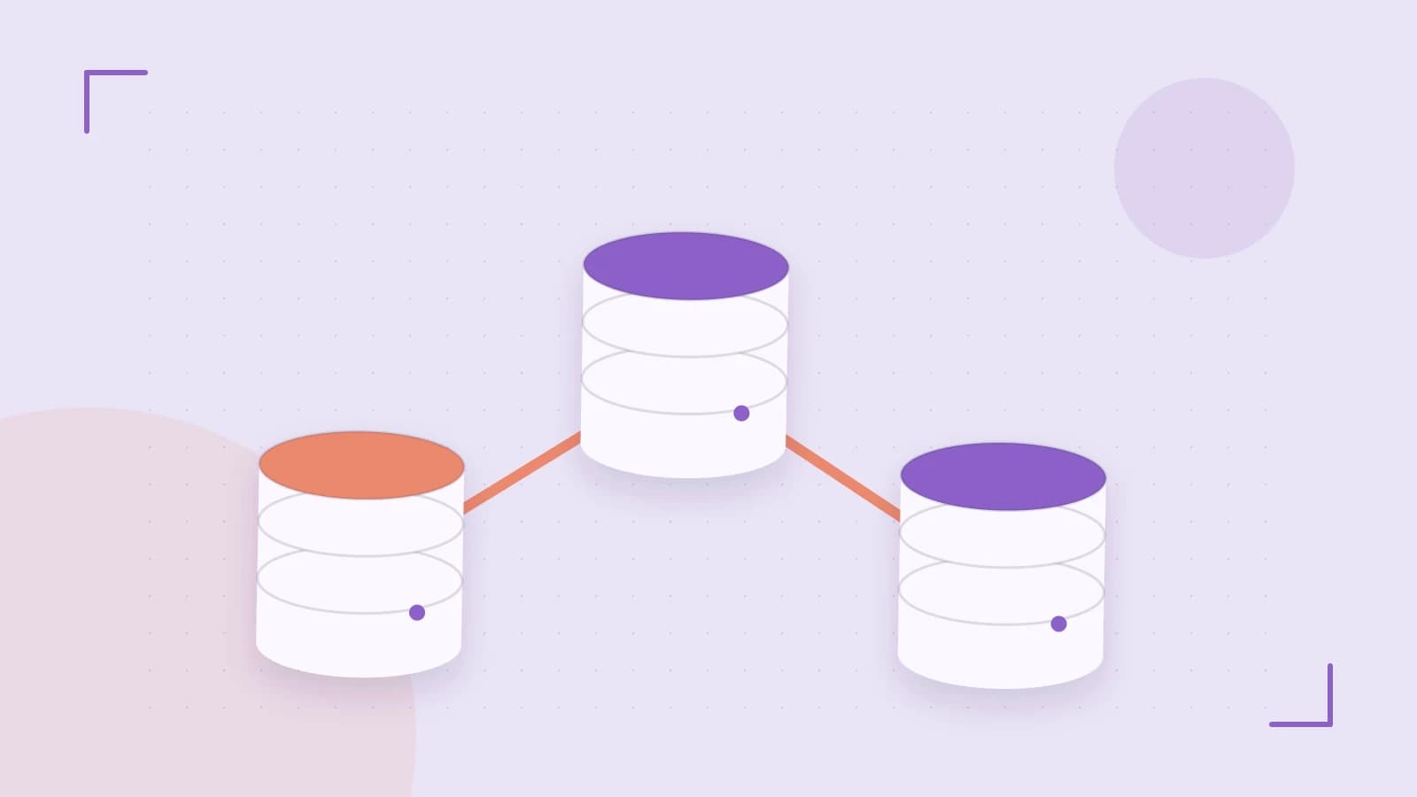 Editorial illustration of structured records, database cylinders and relationships between tables