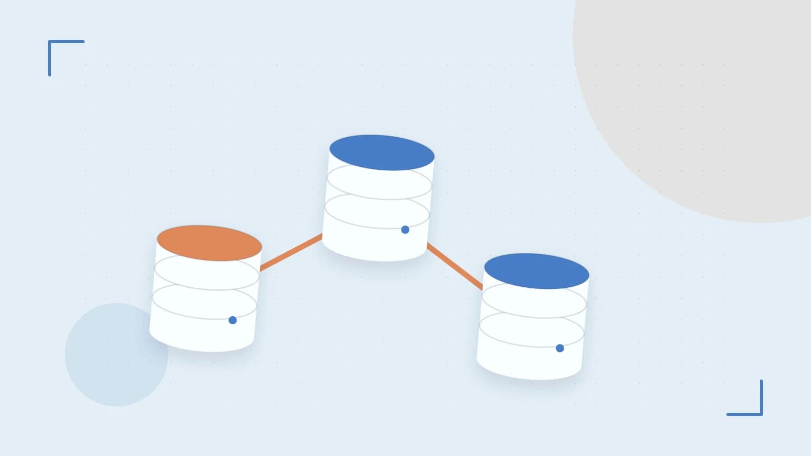 Editorial illustration of structured records, database cylinders and relationships between tables
