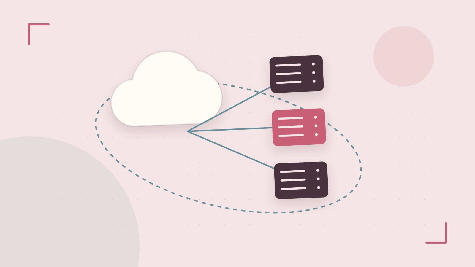 Editorial illustration of cloud infrastructure, connected server racks and an orbital service map