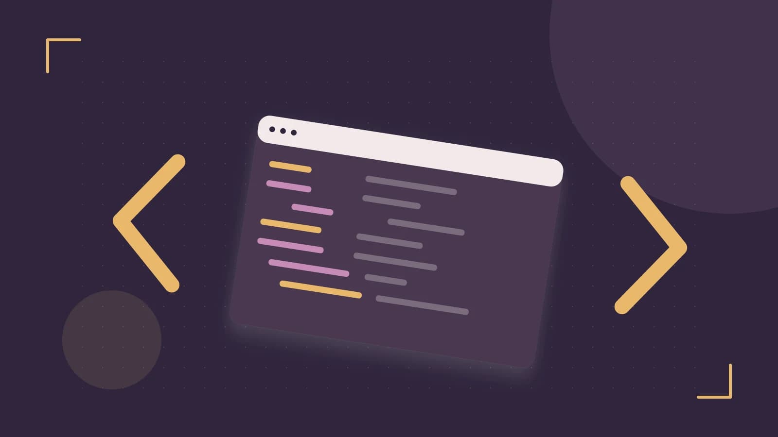Editorial illustration of an abstract code editor, syntax blocks and oversized programming brackets