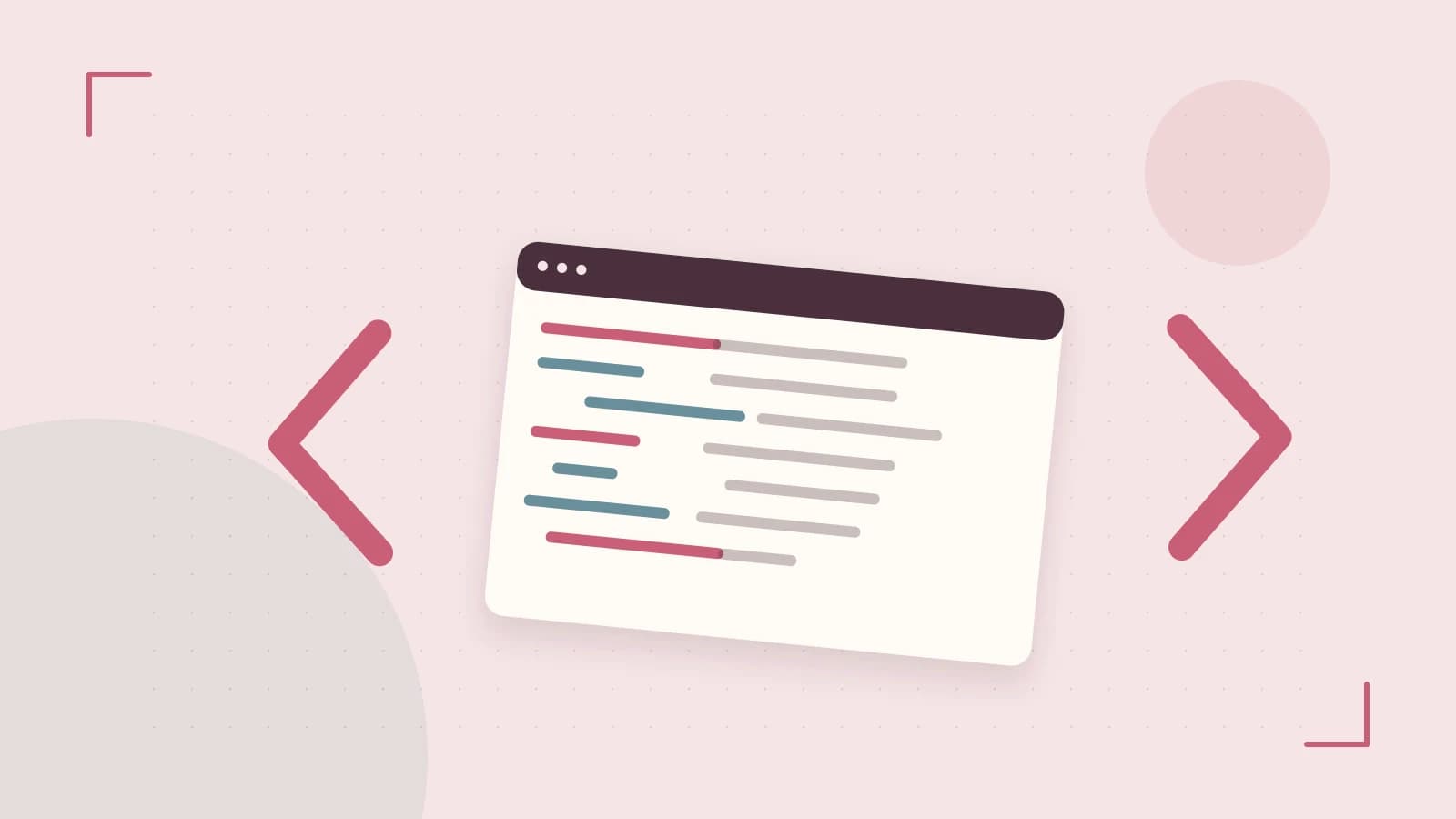 Editorial illustration of an abstract code editor, syntax blocks and oversized programming brackets