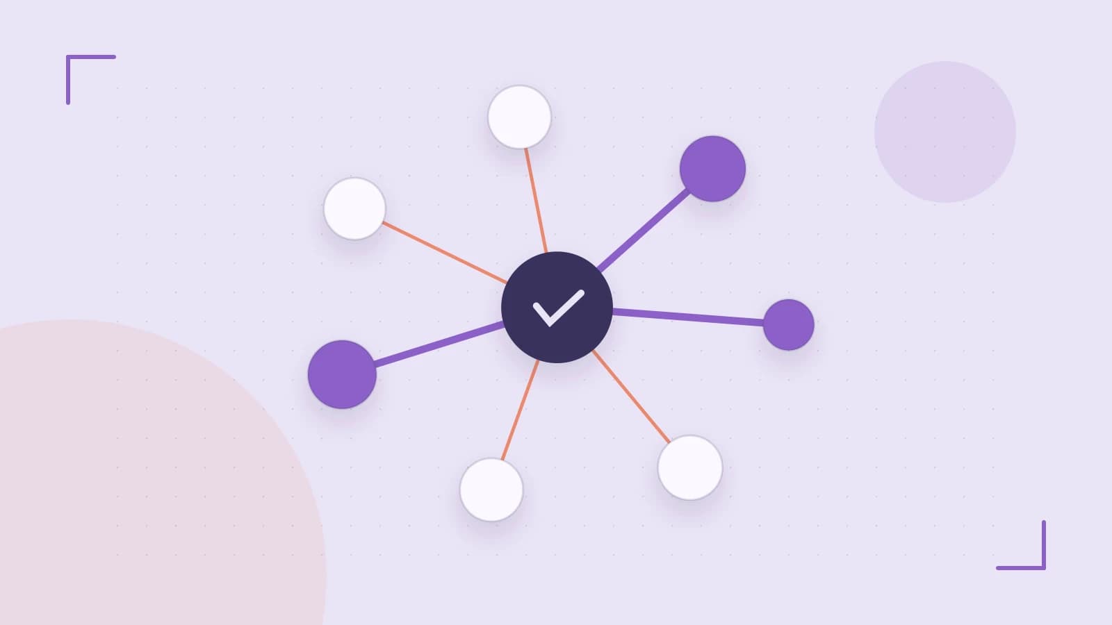 Editorial illustration of an algorithmic node graph with branching paths and a highlighted result