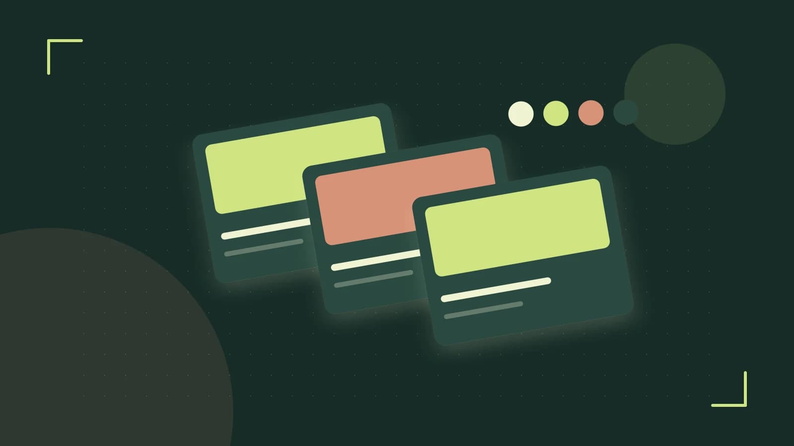 Editorial illustration of responsive browser layouts, overlapping design components and a color system