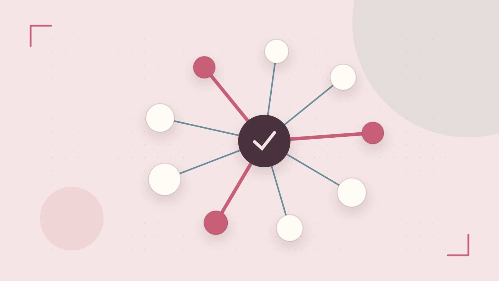 Editorial illustration of an algorithmic node graph with branching paths and a highlighted result