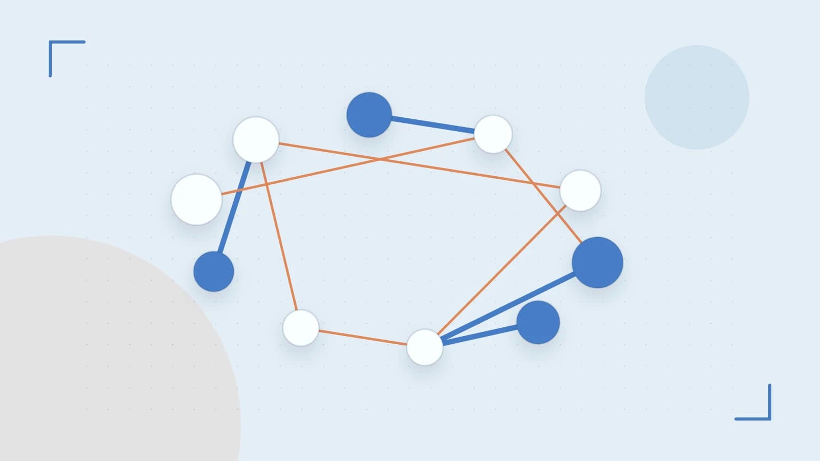 Editorial illustration of an algorithmic node graph with branching paths and a highlighted result