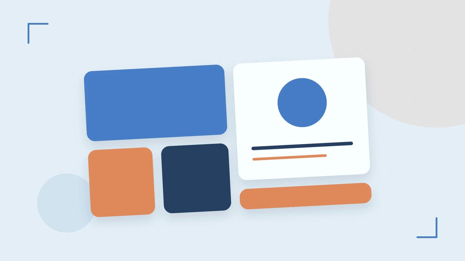 Editorial illustration of responsive browser layouts, overlapping design components and a color system