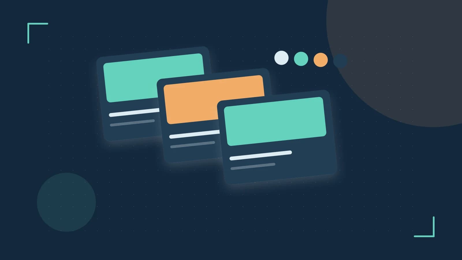 Editorial illustration of responsive browser layouts, overlapping design components and a color system