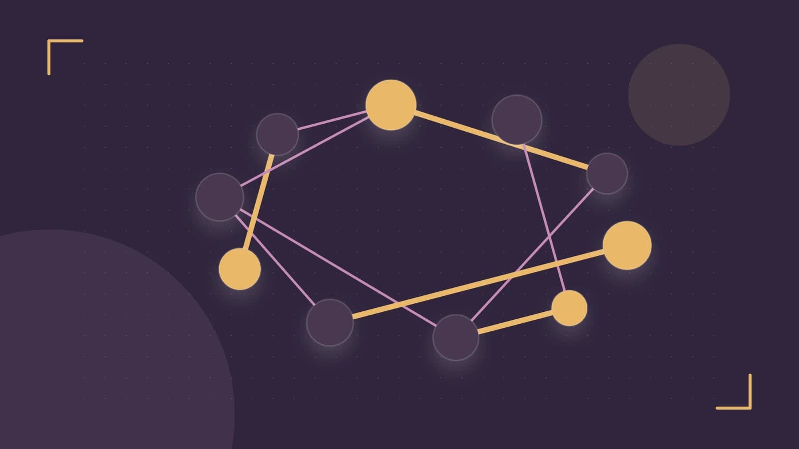 Editorial illustration of an algorithmic node graph with branching paths and a highlighted result