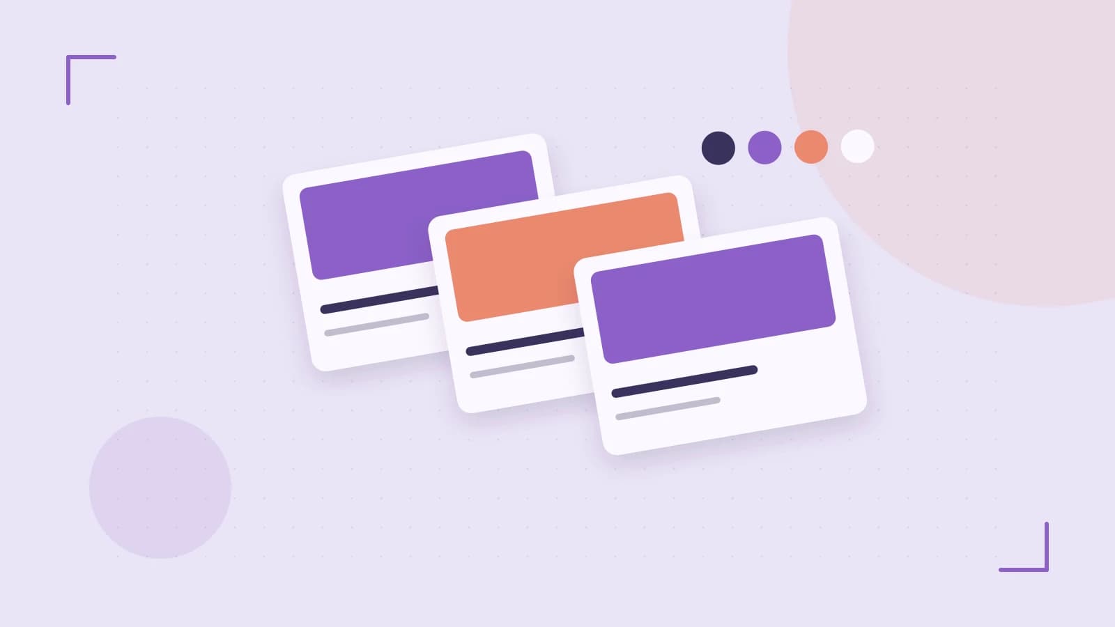 Editorial illustration of responsive browser layouts, overlapping design components and a color system