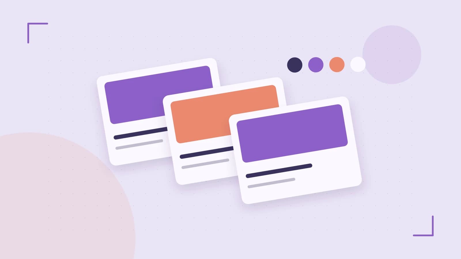 Editorial illustration of responsive browser layouts, overlapping design components and a color system