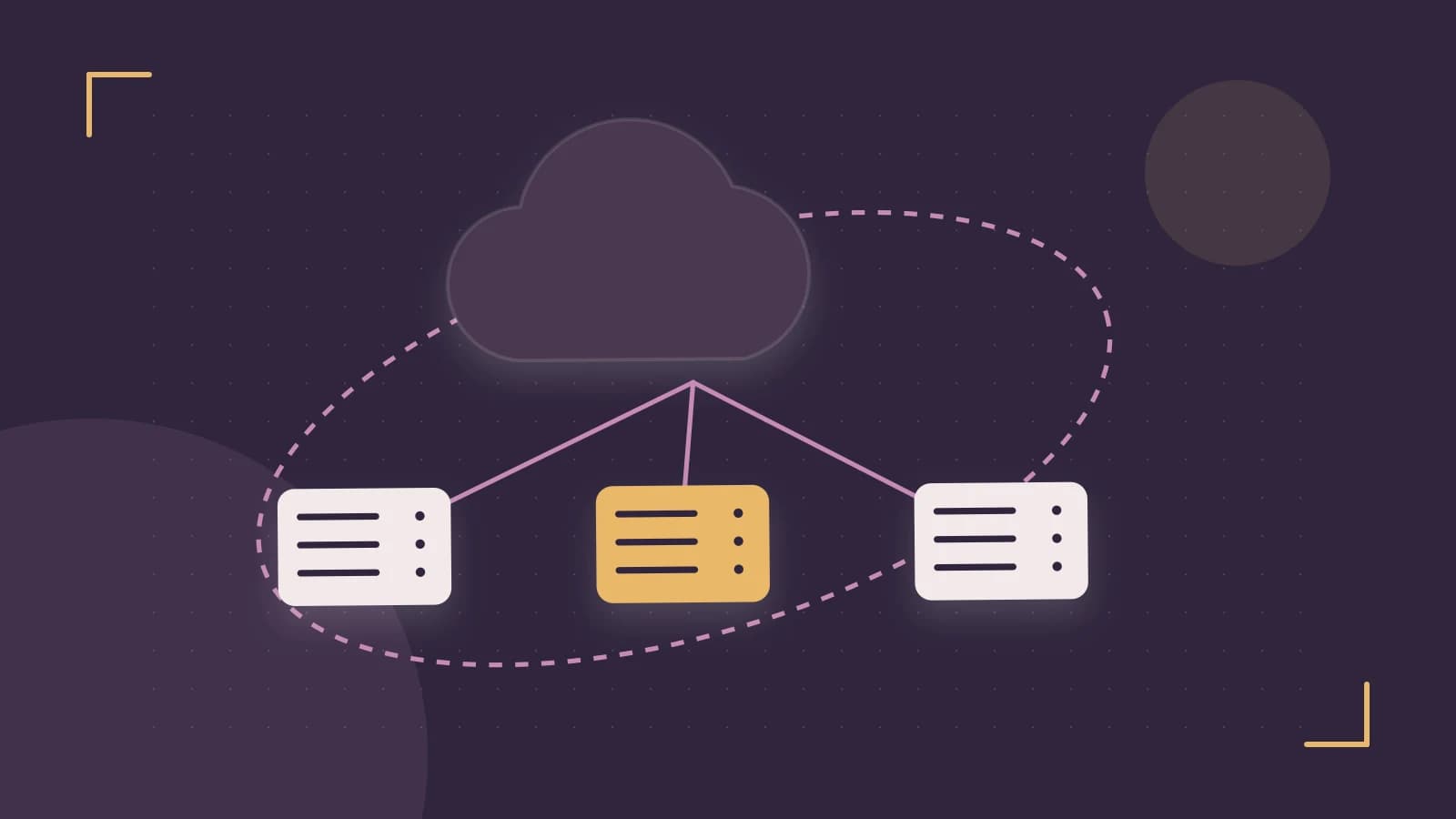 Editorial illustration of cloud infrastructure, connected server racks and an orbital service map