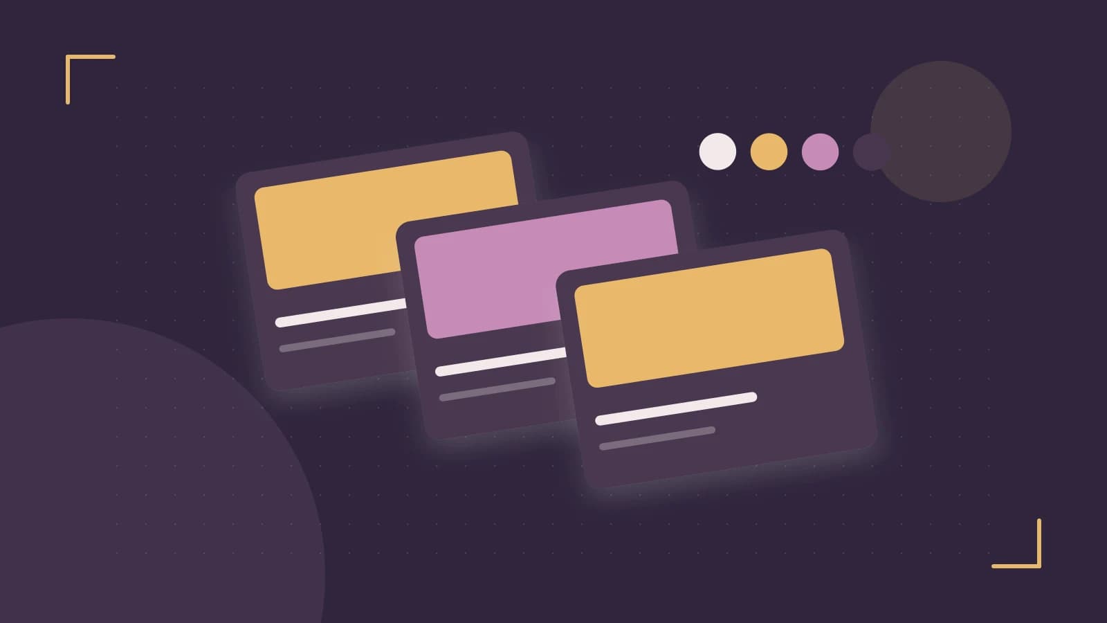 Editorial illustration of responsive browser layouts, overlapping design components and a color system