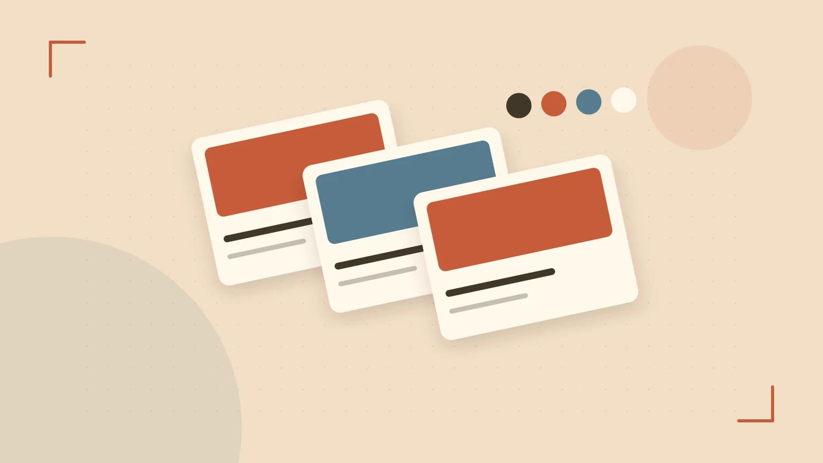 Editorial illustration of responsive browser layouts, overlapping design components and a color system