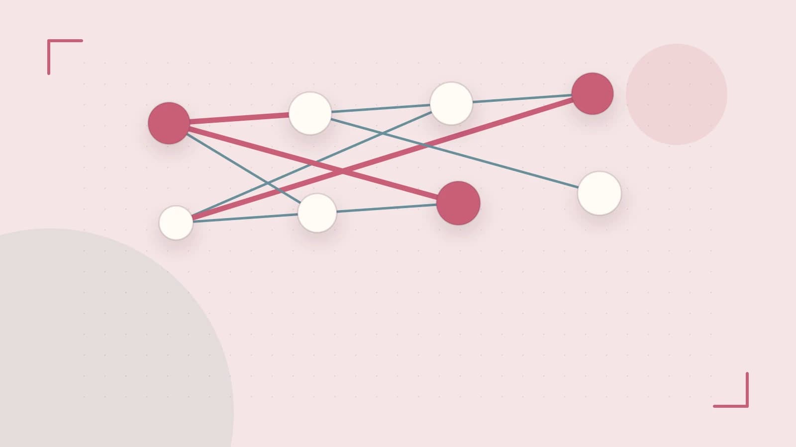 Editorial illustration of an algorithmic node graph with branching paths and a highlighted result