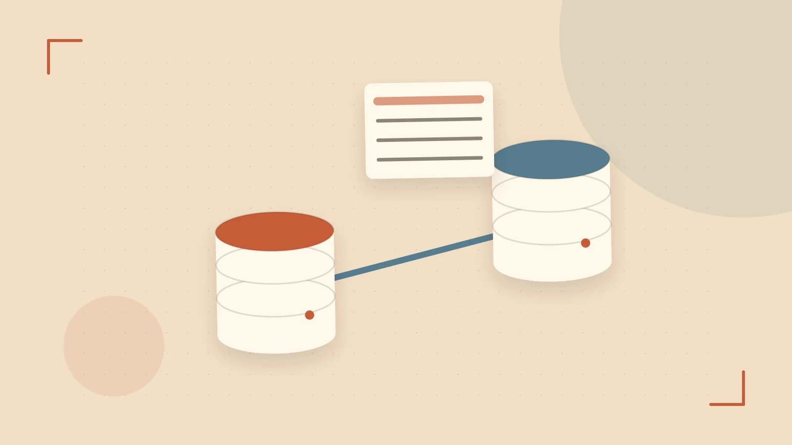 Editorial illustration of structured records, database cylinders and relationships between tables