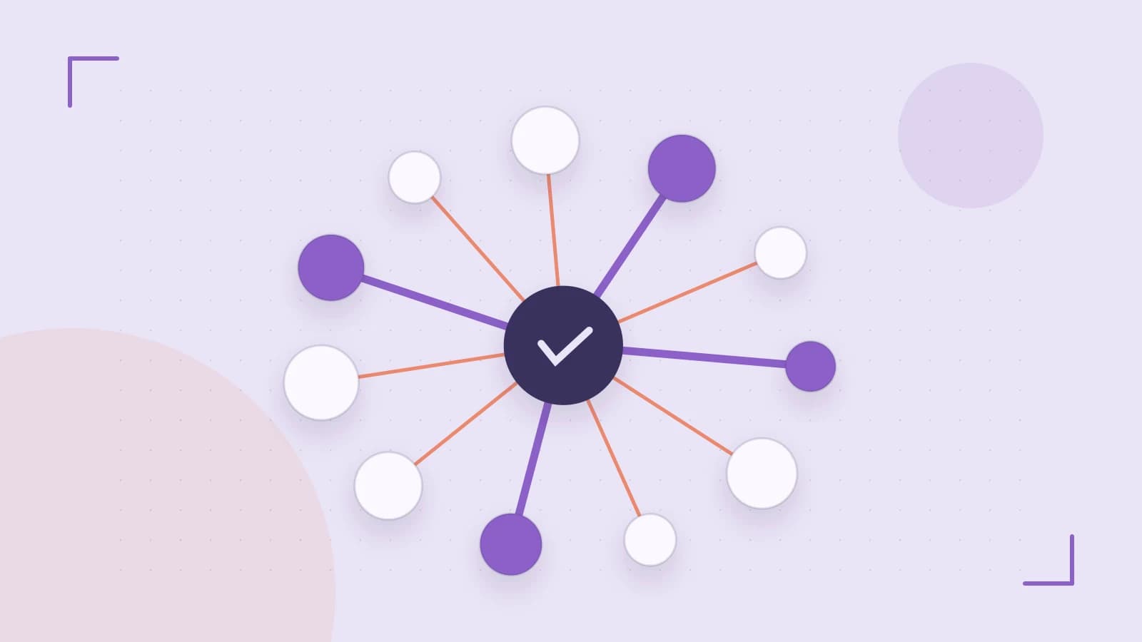 Editorial illustration of an algorithmic node graph with branching paths and a highlighted result