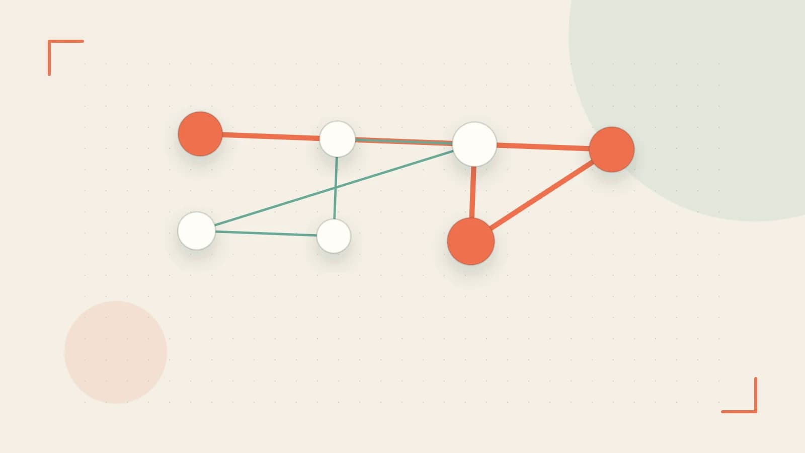 Editorial illustration of an algorithmic node graph with branching paths and a highlighted result