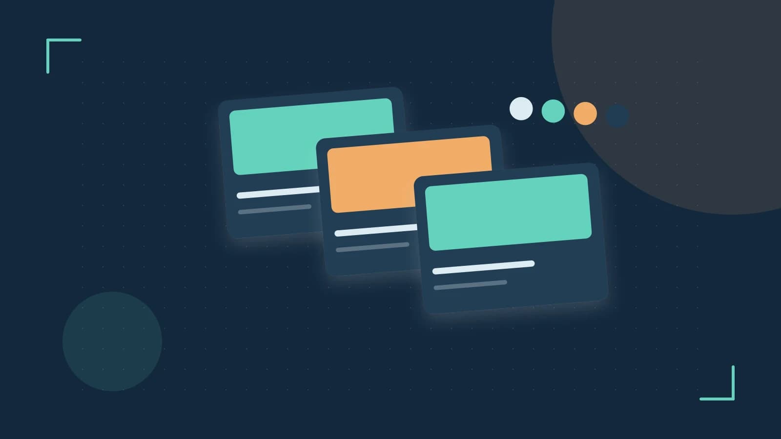 Editorial illustration of responsive browser layouts, overlapping design components and a color system