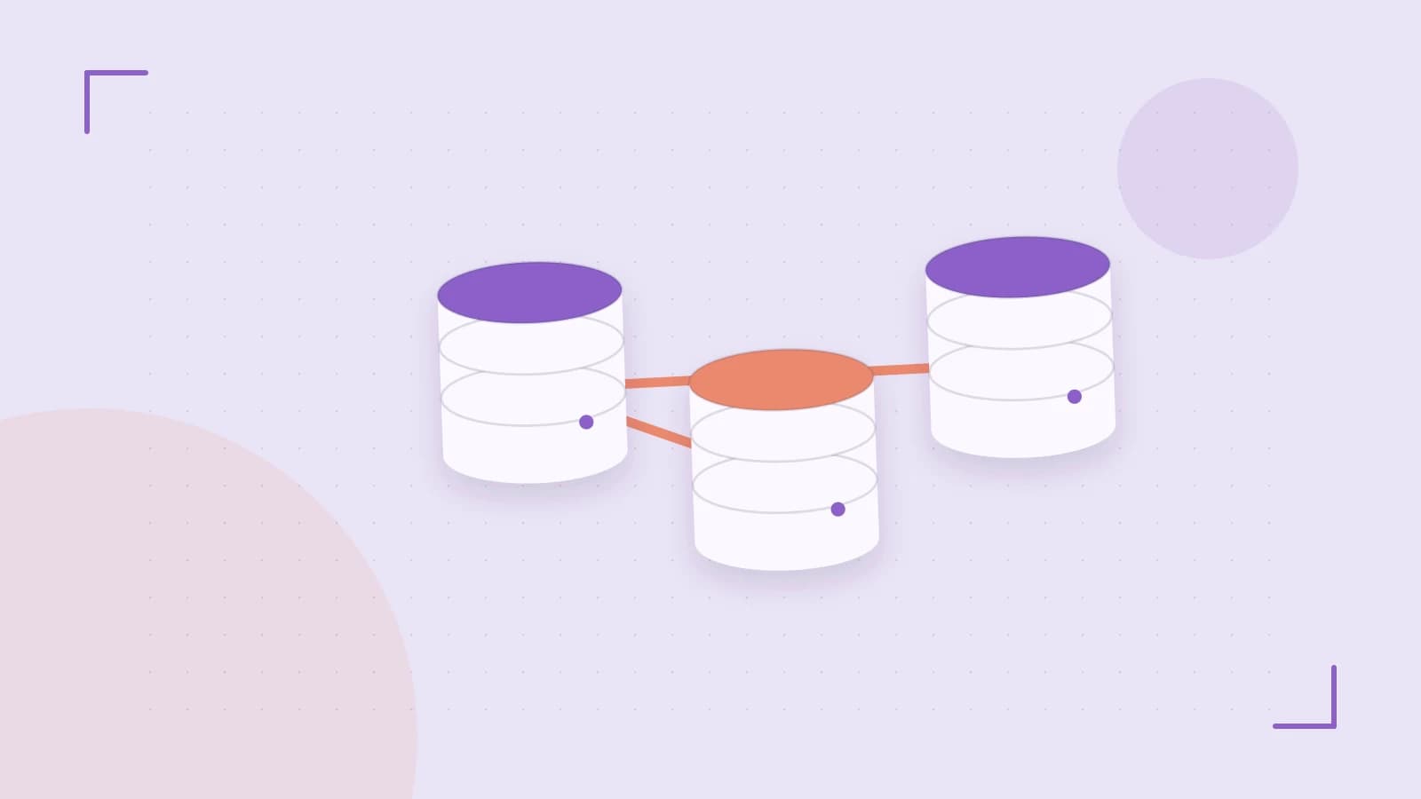 Editorial illustration of structured records, database cylinders and relationships between tables