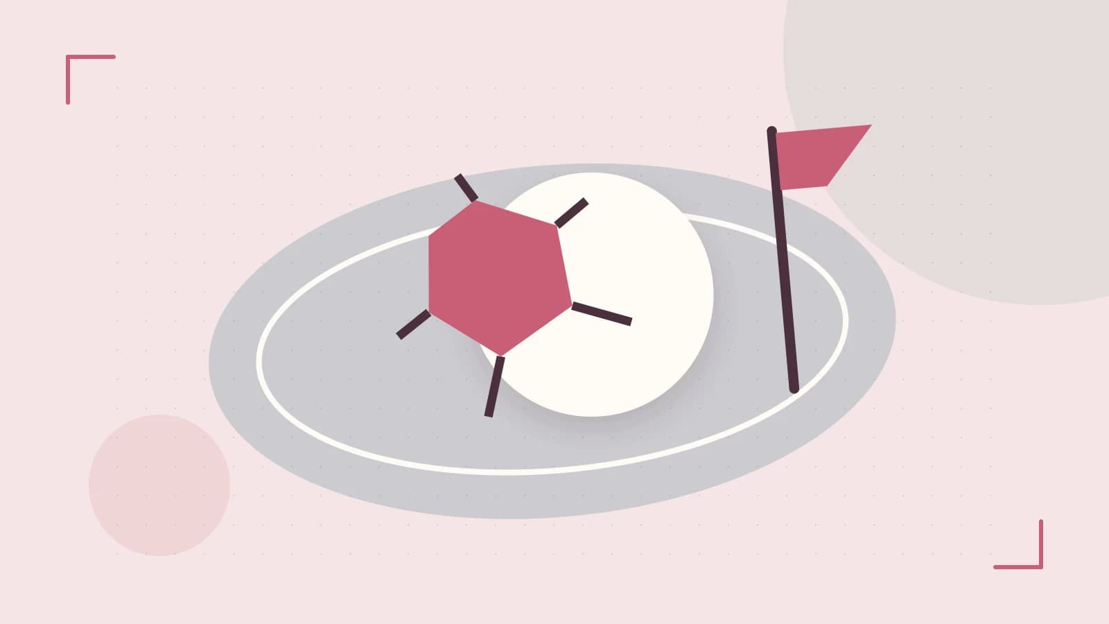 Editorial illustration of a stylized sports ball, stadium geometry and dynamic arcs