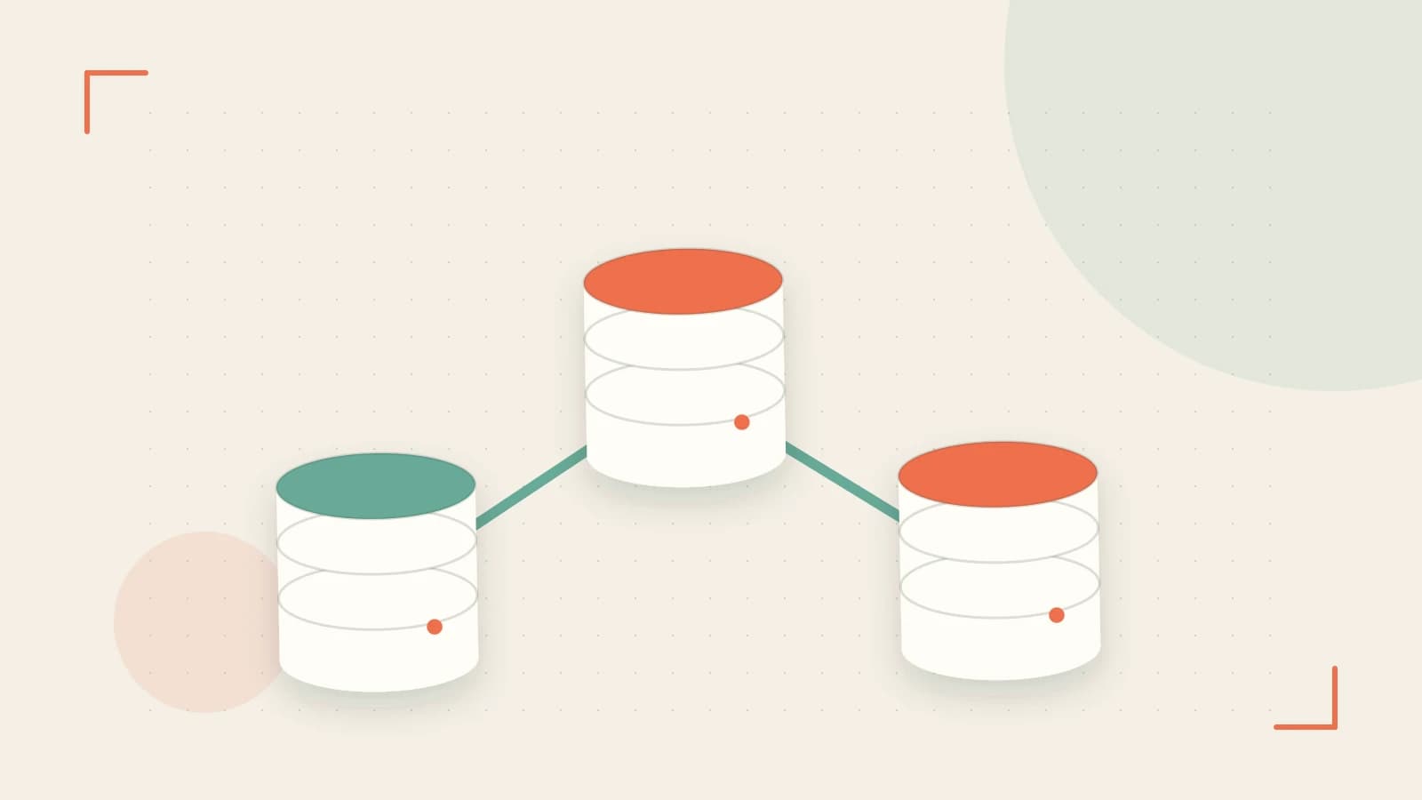 Editorial illustration of structured records, database cylinders and relationships between tables