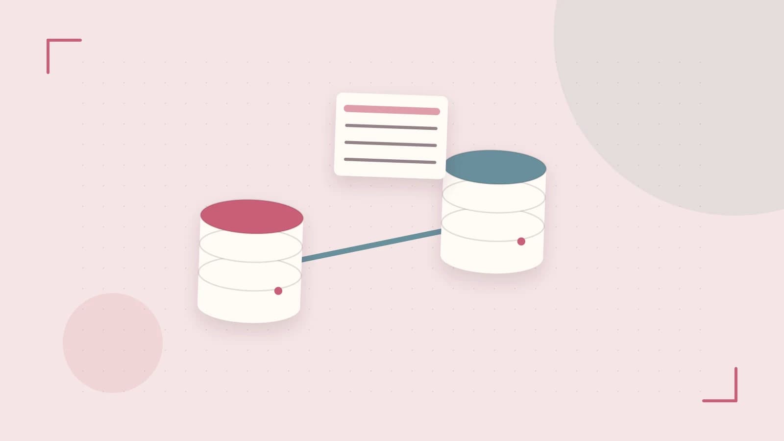 Editorial illustration of structured records, database cylinders and relationships between tables