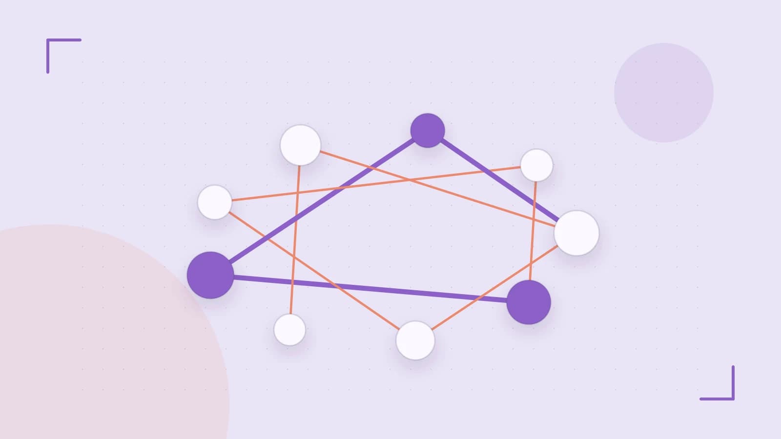 Editorial illustration of an algorithmic node graph with branching paths and a highlighted result