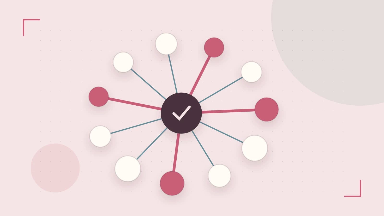 Editorial illustration of an algorithmic node graph with branching paths and a highlighted result