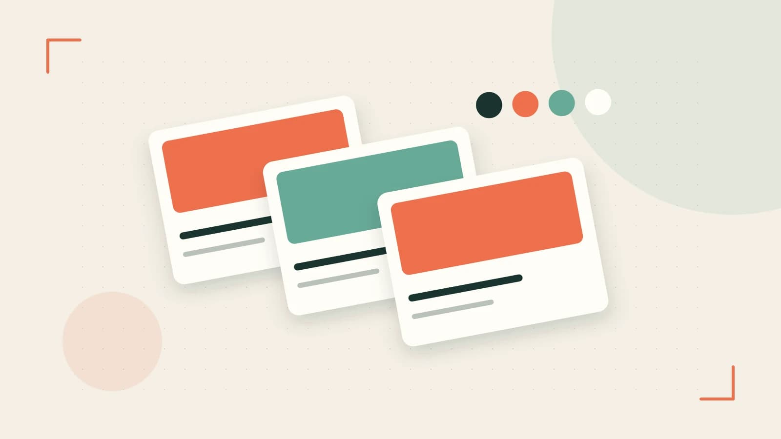 Editorial illustration of responsive browser layouts, overlapping design components and a color system