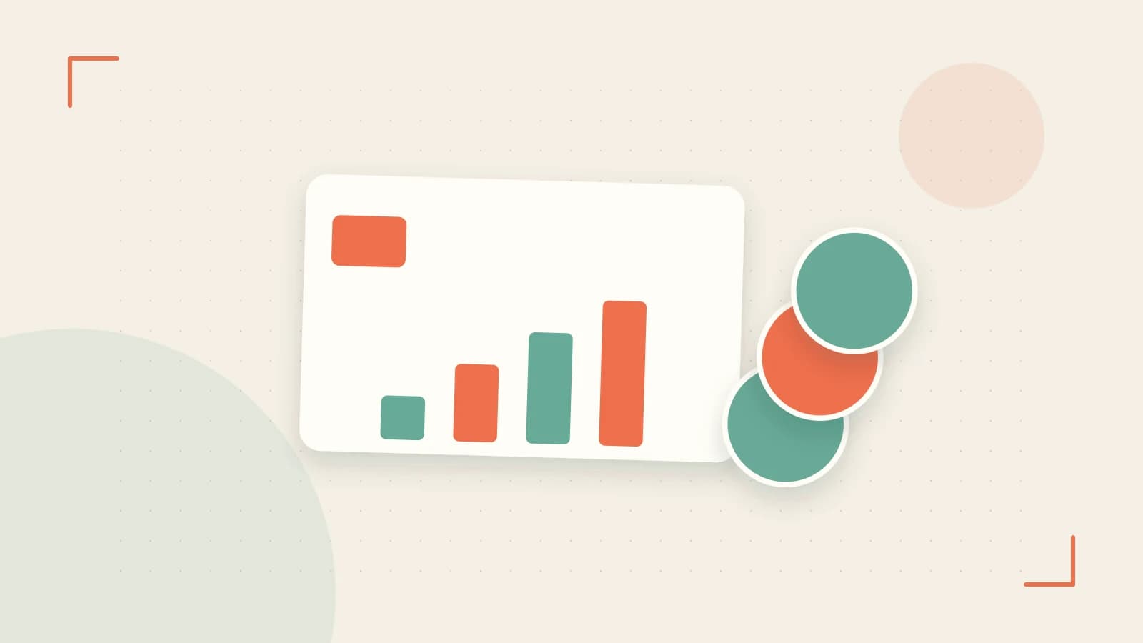 Editorial illustration of abstract coins, a payment card and a geometric financial chart without data labels
