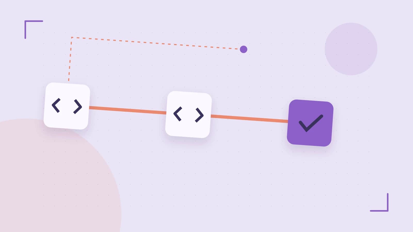 Editorial illustration of a branching build pipeline, staged transformations and a completed check