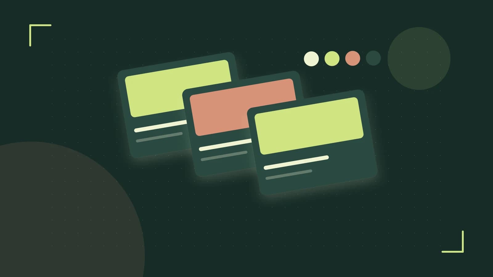 Editorial illustration of responsive browser layouts, overlapping design components and a color system