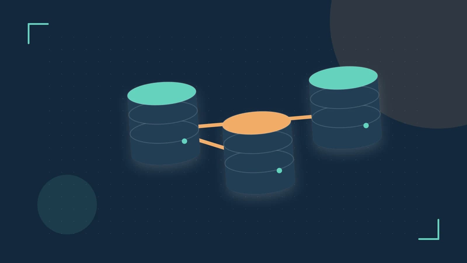 Editorial illustration of structured records, database cylinders and relationships between tables