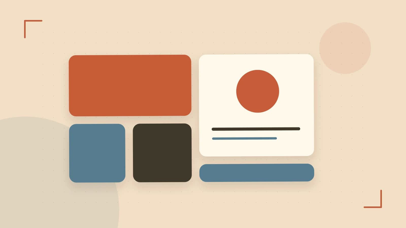 Editorial illustration of responsive browser layouts, overlapping design components and a color system