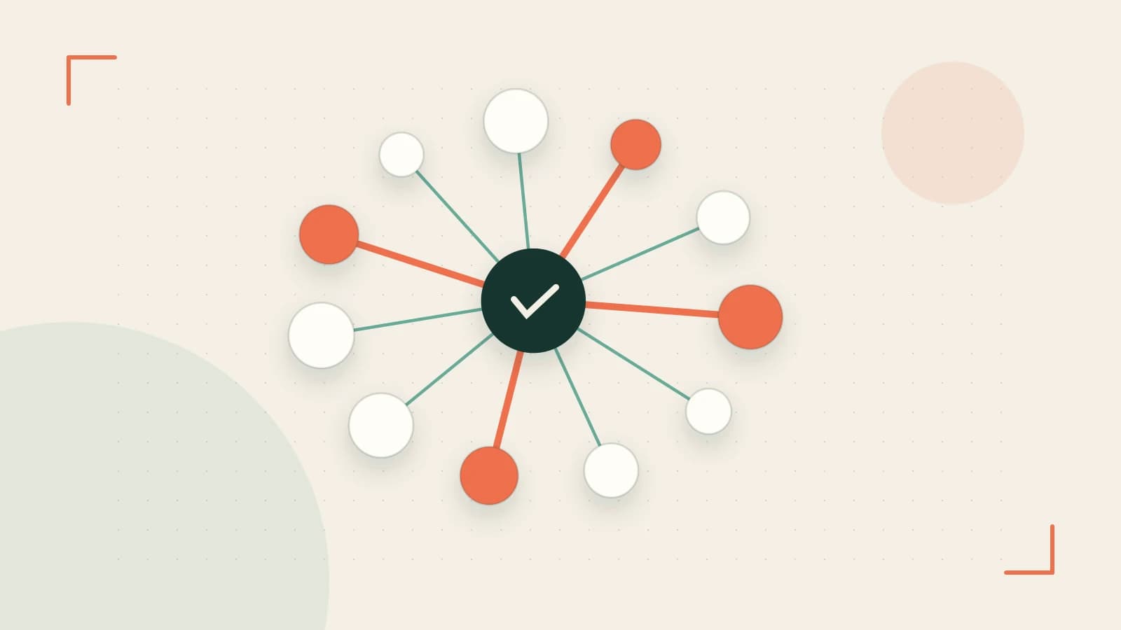 Editorial illustration of an algorithmic node graph with branching paths and a highlighted result