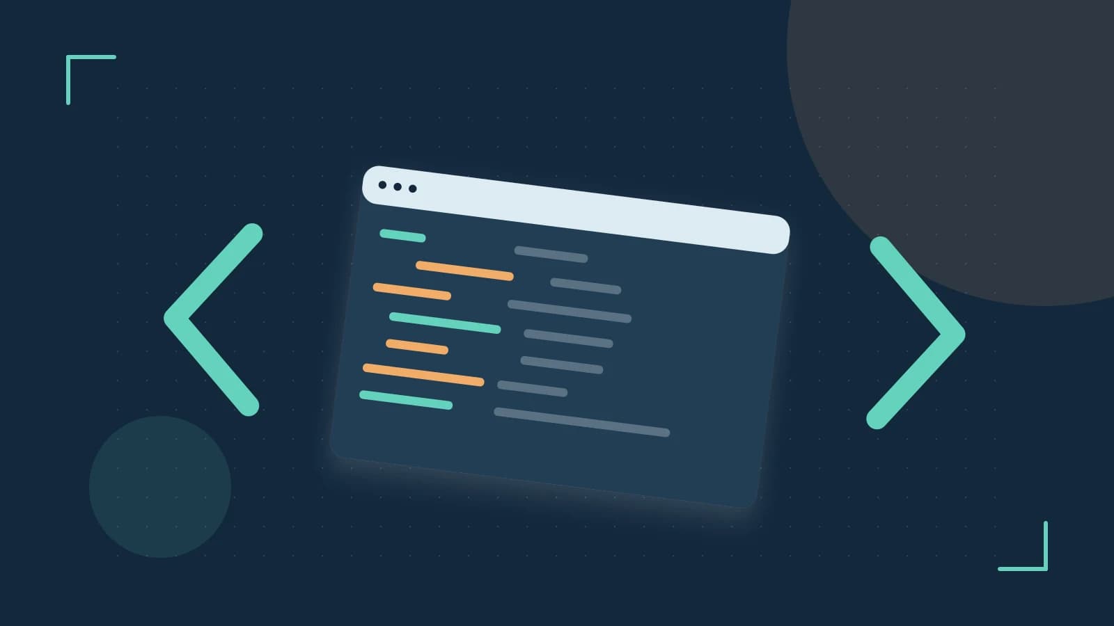 Editorial illustration of an abstract code editor, syntax blocks and oversized programming brackets