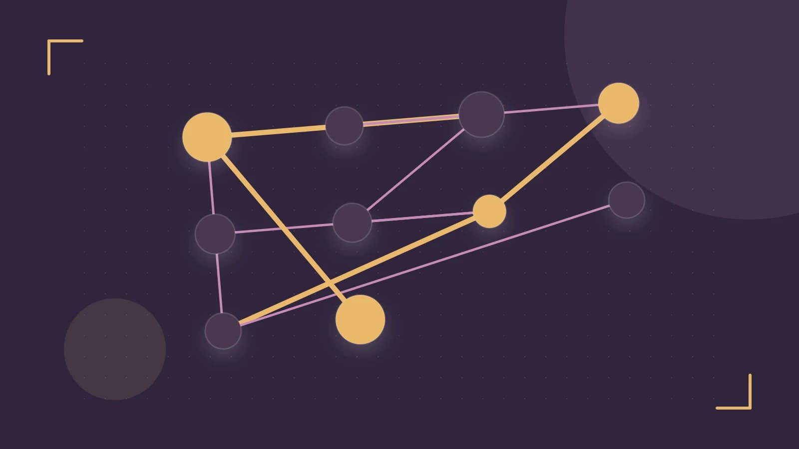Editorial illustration of an algorithmic node graph with branching paths and a highlighted result