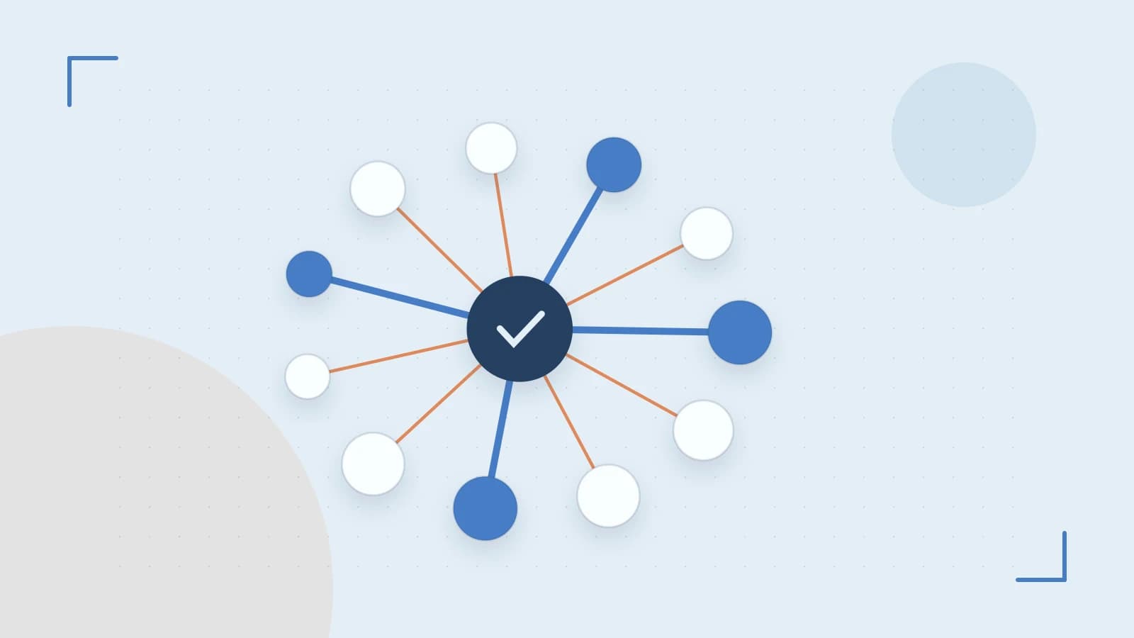Editorial illustration of an algorithmic node graph with branching paths and a highlighted result