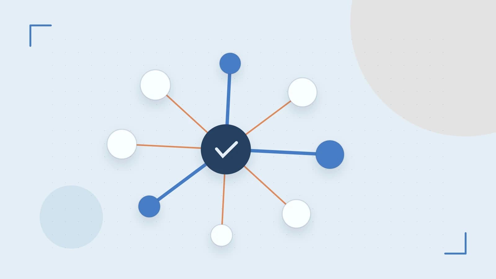 Editorial illustration of an algorithmic node graph with branching paths and a highlighted result