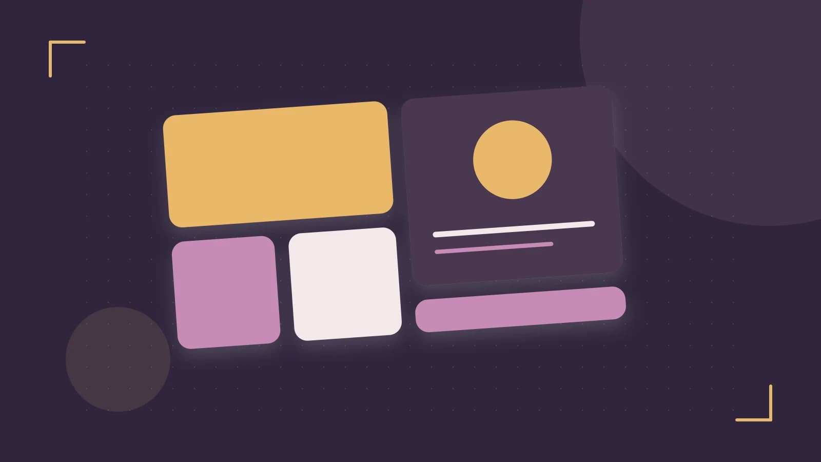 Editorial illustration of responsive browser layouts, overlapping design components and a color system
