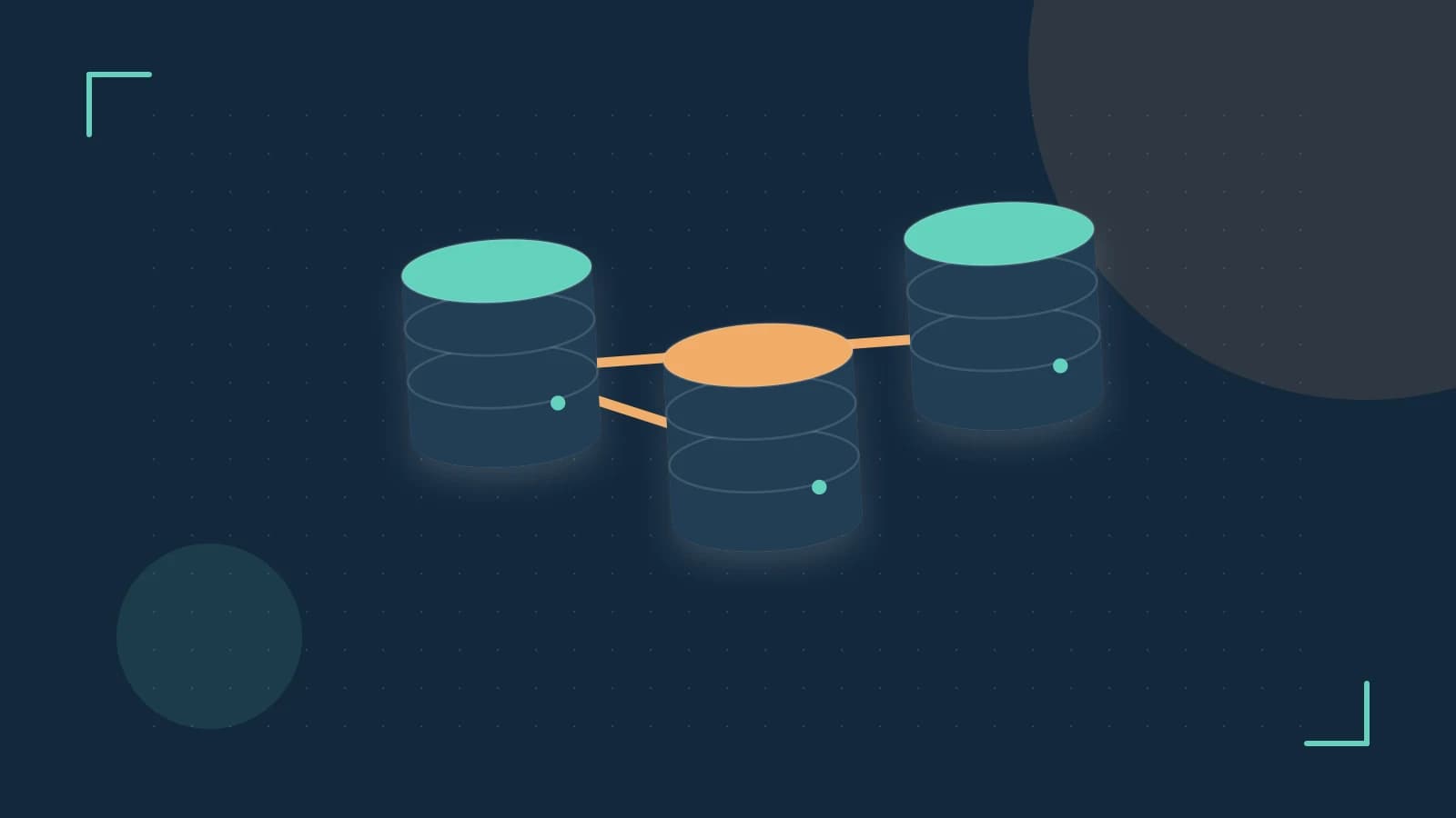 Editorial illustration of structured records, database cylinders and relationships between tables