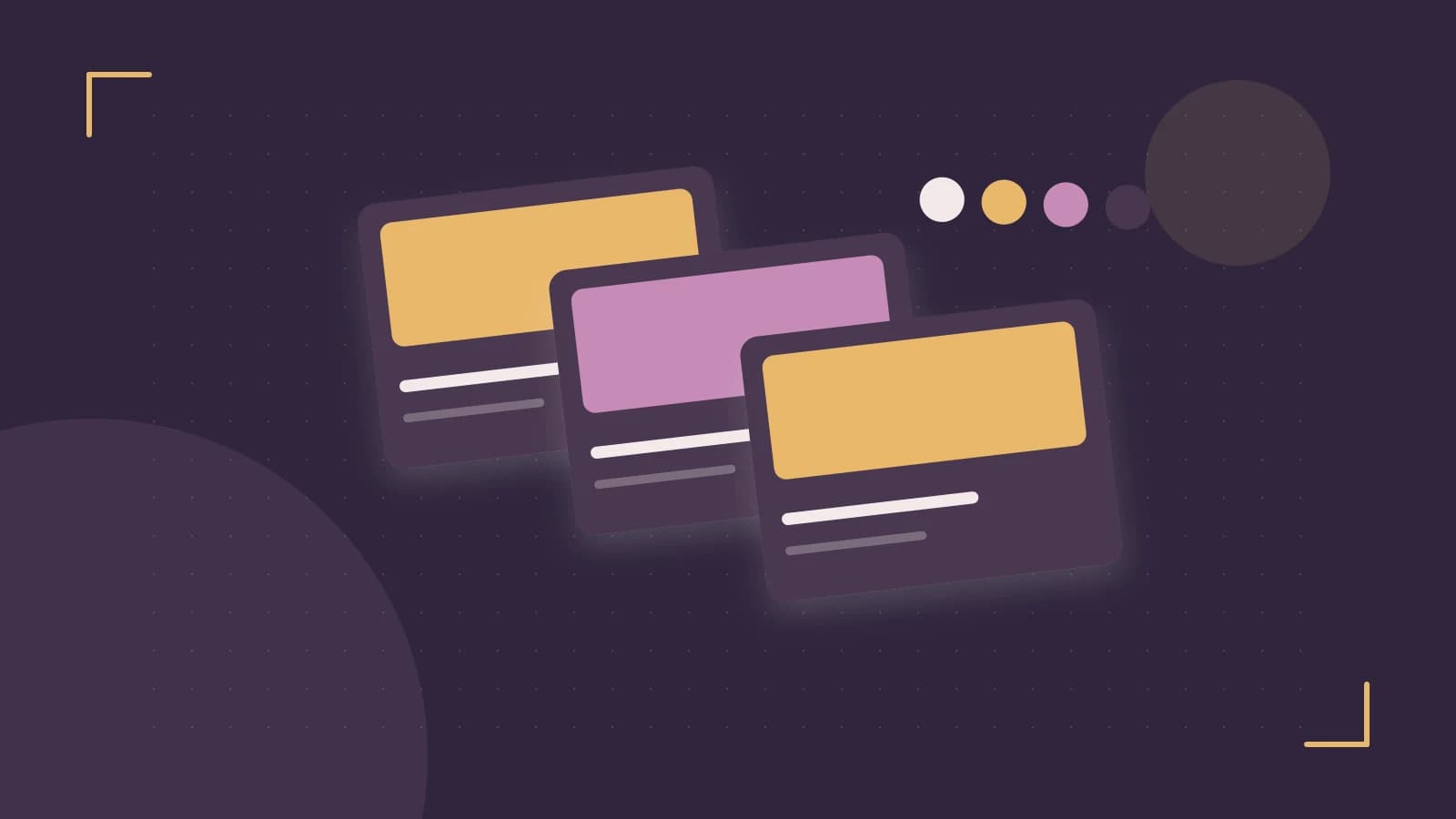 Editorial illustration of responsive browser layouts, overlapping design components and a color system