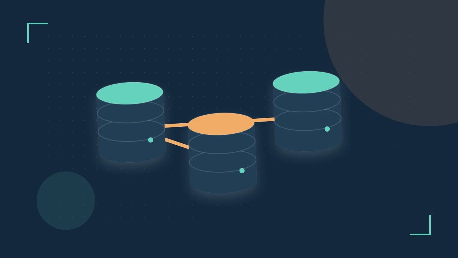 Editorial illustration of structured records, database cylinders and relationships between tables