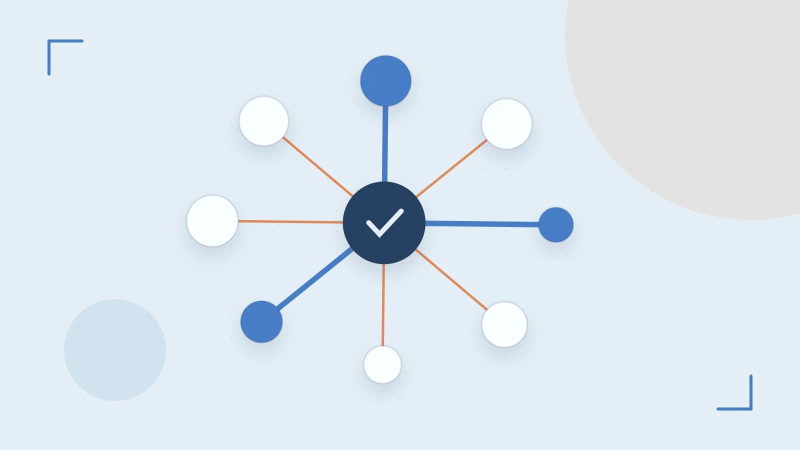 Editorial illustration of an algorithmic node graph with branching paths and a highlighted result